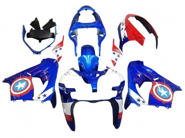 2000-2001 Kawasaki ZX9R Motorcycle Fairings - Blue Red Captain America Star Canada