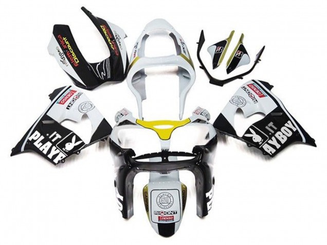 2002-2003 Kawasaki ZX9R Motorcycle Fairings - White Black Yellow Playboy Canada