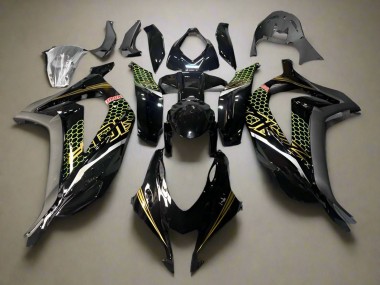 Online 2016-2020 Kawasaki ZX10R Motorcycle Fairings - Glossy Black Gold Honeycomb Canada
