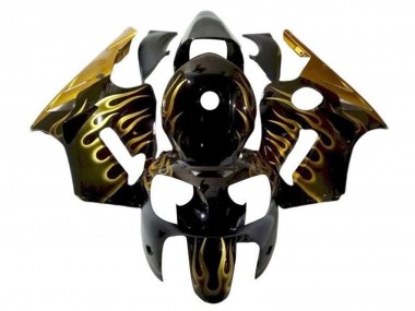 Online 2002-2006 Kawasaki ZX12R Motorcycle Fairings - Glossy Black Gold Flame Canada