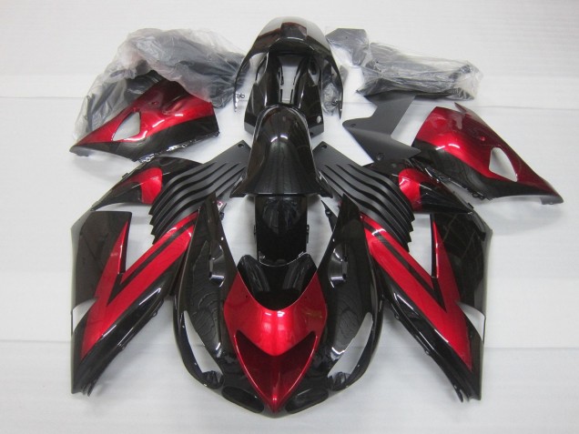 2006-2011 Kawasaki ZX14R ZZR1400 Motorcycle Fairings - Candy Red Glossy Black Canada