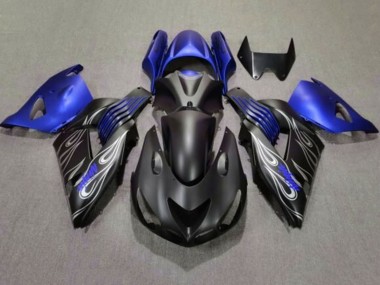 Online 2006-2011 Kawasaki ZX14R ZZR1400 Motorcycle Fairings - Matte Black Blue Silver Flame Canada