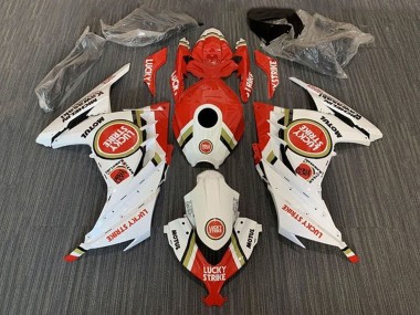 Online 2013-2024 Kawasaki EX300 Motorcycle Fairings - White Red Lucky Strike Canada