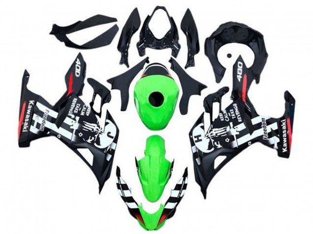 2018-2024 Kawasaki Ninja 400 Motorcycle Fairings - Green Black White Red Skull Canada