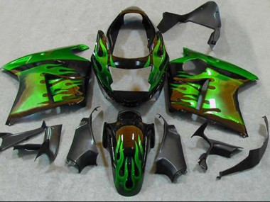 Online 1996-2007 Honda CBR1100XX Blackbird Motorcycle Fairings - Glossy Black Green Flame Canada