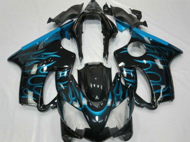 2001-2003 Honda CBR600 F4i Motorcycle Fairings - Glossy Black Light Blue Flame Canada