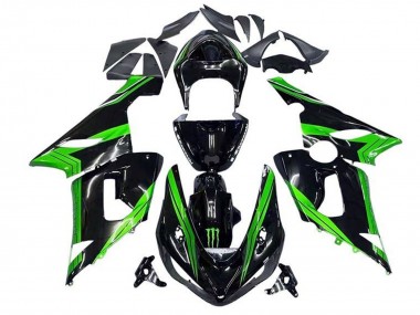 Online 2005-2006 Kawasaki ZX6R Motorcycle Fairings - Green Glossy Black Monster Stripe Canada
