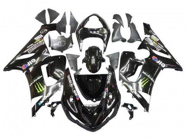 2005-2006 Kawasaki ZX6R Motorcycle Fairings - Glossy Black Yellow Monster Canada