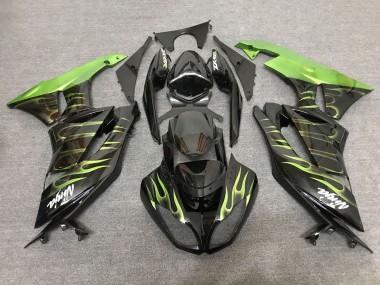 Online 2007-2008 Kawasaki ZX6R Motorcycle Fairings - Black Light Green Flame Canada