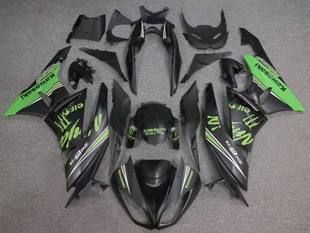 2009-2012 Kawasaki ZX6R Motorcycle Fairings - Matte Black Green Monster Canada