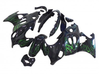Online 2004-2006 Suzuki GSX600F/GSX750F Motorcycle Fairings - Glossy Black Green Flame Canada