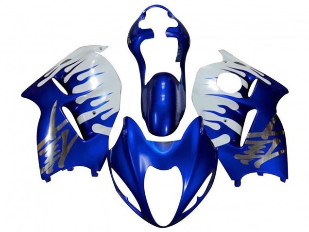 1996-2007 Suzuki GSXR 1300 Hayabusa Motorcycle Fairings - White Blue Chrome Flame Canada