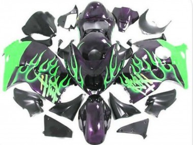 Online 1996-2007 Suzuki GSXR 1300 Hayabusa Motorcycle Fairings - Glossy Black Green Flame Canada