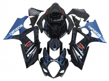 Online 2005-2006 Suzuki GSXR 1000 Motorcycle Fairings - Black Light Blue Flame Canada