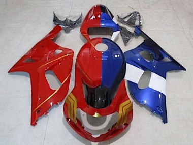 Online 2001-2003 Suzuki GSXR 600 / GSXR 750 Motorcycle Fairings - Red Blue Split Gold Canada