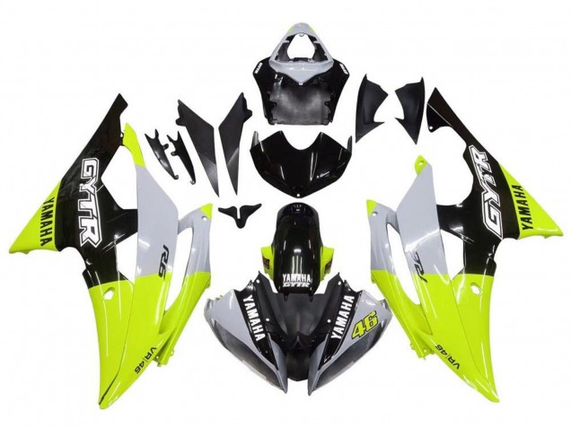 2008-2016 Yamaha YZF R6 Motorcycle Fairings - White Green Glossy Black GYTR Canada