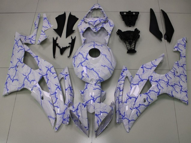 2008-2016 Yamaha YZF R6 Motorcycle Fairings - White Blue Lightning Canada
