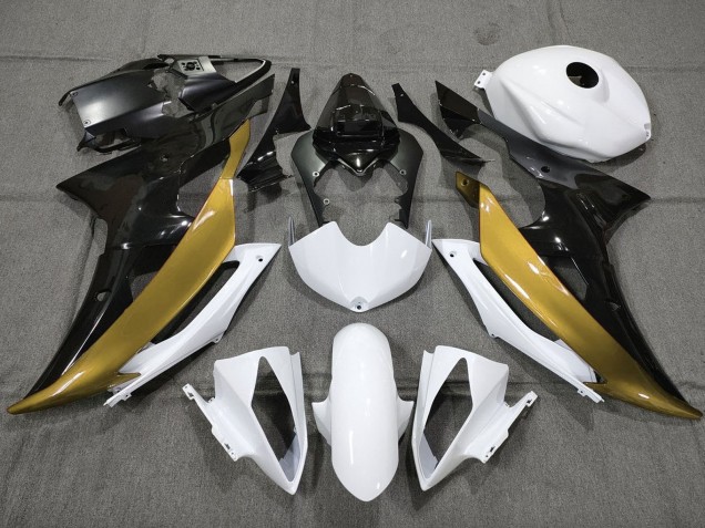 2008-2016 Yamaha YZF R6 Motorcycle Fairings - White Gold Glossy Black Canada