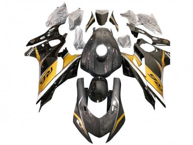 Online 2017-2023 Yamaha YZF R6 Motorcycle Fairings - Gold White Black Faux Carbon Fiber Canada