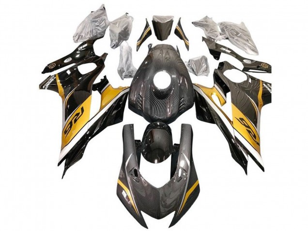2017-2023 Yamaha YZF R6 Motorcycle Fairings - Gold White Black Faux Carbon Fiber Canada