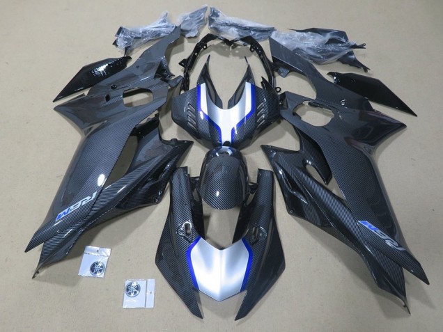 2017-2023 Yamaha YZF R6 Motorcycle Fairings - Silver Blue Black Faux Carbon Fiber Canada