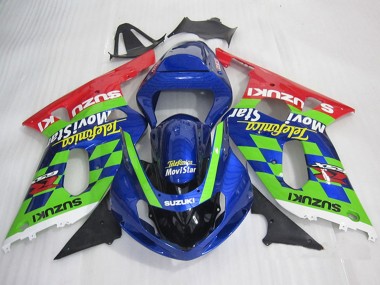 Online 2001-2003 Suzuki GSXR 600 Motorcycle Fairings - Blue Green Red Telefumica MoviStar Canada