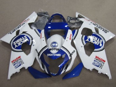 Online 2004-2005 Suzuki GSXR 600 Motorcycle Fairings - White Blue Lucky Strike Motul Canada