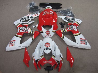 Online 2006-2007 Suzuki GSXR 600 Motorcycle Fairings - White Red Lucky Strike Motul Canada