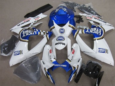 Online 2006-2007 Suzuki GSXR 600 Motorcycle Fairings - White Blue Lucky Strike Motul Canada