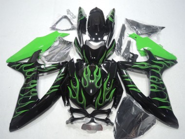 Online 2008-2010 Suzuki GSXR 600 Motorcycle Fairings - Glossy Black Green Flame Canada