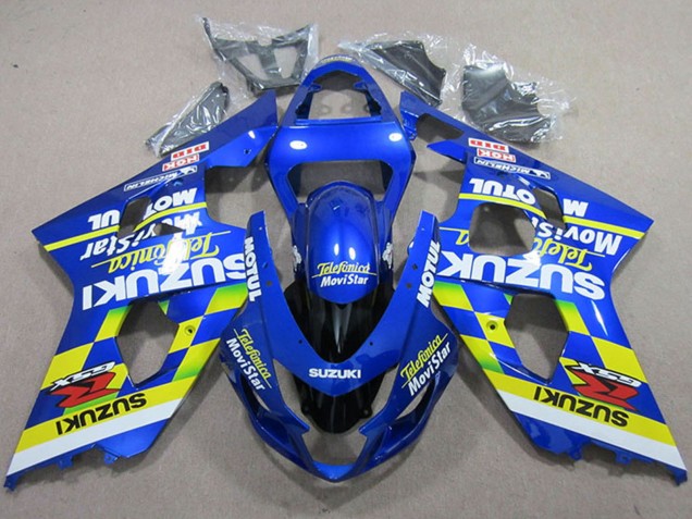 2004-2005 Suzuki GSXR 750 Motorcycle Fairings - Blue Neon Yellow Telefumica MoviStar Motul Canada