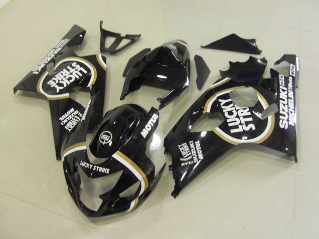2004-2005 Suzuki GSXR 750 Motorcycle Fairings - Glossy Black White Lucky Strike Motul Canada