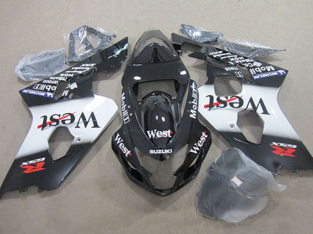 2004-2005 Suzuki GSXR 750 Motorcycle Fairings - Glossy Black White West Mobil Canada