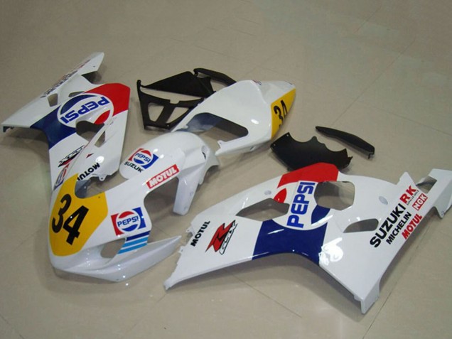 2004-2005 Suzuki GSXR 750 Motorcycle Fairings - White Blue Red Yellow Pepsi 34 Canada