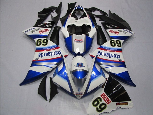 2009-2011 Yamaha YZF R1 Motorcycle Fairings - White Blue Black Sterilgarda SCALZ 69 Canada