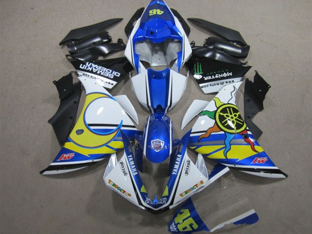 2012-2014 Yamaha YZF R1 Motorcycle Fairings - White Blue Yellow Black Pizzoli Semakin Didepan Monster Canada