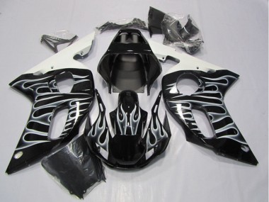 Online 1998-2002 Yamaha YZF R6 Motorcycle Fairings - Glossy Black White Flame Canada