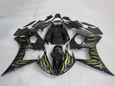 Online 2003-2004 Yamaha YZF R6 Motorcycle Fairings - Glossy Black Gold Flame Canada