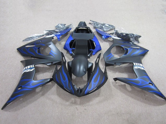 2003-2004 Yamaha YZF R6 Motorcycle Fairings - Matte Black Blue Flame Canada