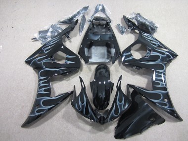 Online 2003-2004 Yamaha YZF R6 Motorcycle Fairings - Glossy Black Silver Flame Canada