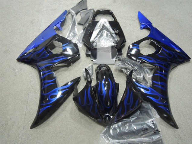 2003-2004 Yamaha YZF R6 Motorcycle Fairings - Glossy Black Blue Flame Canada