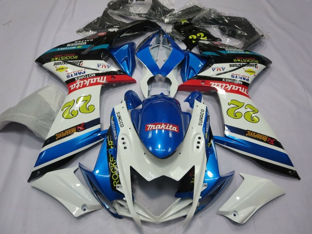 22 White and Blue 2007-2008 Suzuki GSXR 1000 Motorcycle Fairing 22 White and Blue 2007-2008 Suzuki GSXR 1000 Motorcycle Fairing