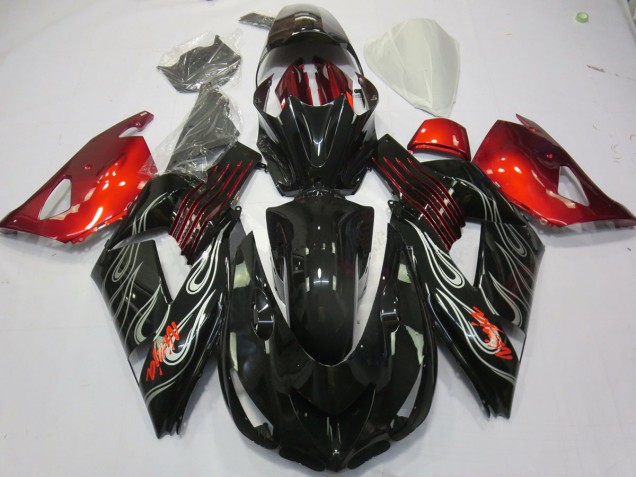 Black Flame Red 2006-2011 Kawasaki ZX14R Motorcycle Fairing Black Flame Red 2006-2011 Kawasaki ZX14R Motorcycle Fairing