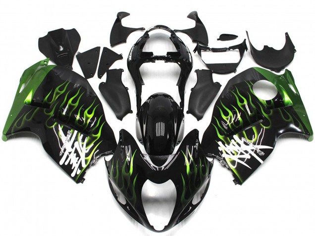 Black with Deep Green Flame 1997-2007 Suzuki GSXR 1300 Hayabusa Motorcycle Fairing Black with Deep Green Flame 1997-2007 Suzuki GSXR 1300 Hayabusa Motorcycle Fairing