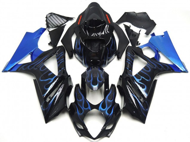 Custom Blue and Black Flame 2007-2008 Suzuki GSXR 1000 Motorcycle Fairing Custom Blue and Black Flame 2007-2008 Suzuki GSXR 1000 Motorcycle Fairing