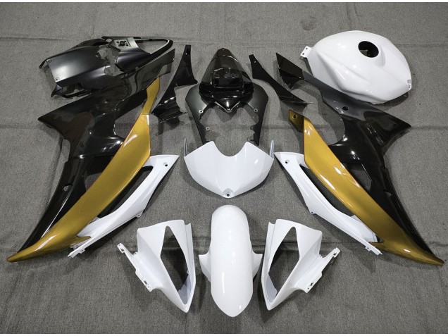 Custom Gold Black and White 2008-2016 Yamaha R6 Motorcycle Fairing Custom Gold Black and White 2008-2016 Yamaha R6 Motorcycle Fairing
