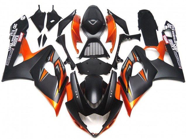 Custom Matte and Gloss Black and Orange 2005-2006 Suzuki GSXR 1000 Motorcycle Fairing Custom Matte and Gloss Black and Orange 2005-2006 Suzuki GSXR 1000 Motorcycle Fairing