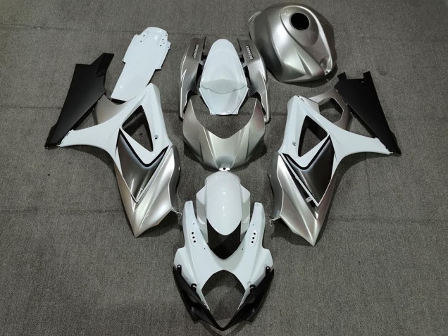Custom Silver White with Black 2007-2008 Suzuki GSXR 1000 Motorcycle Fairing Custom Silver White with Black 2007-2008 Suzuki GSXR 1000 Motorcycle Fairing