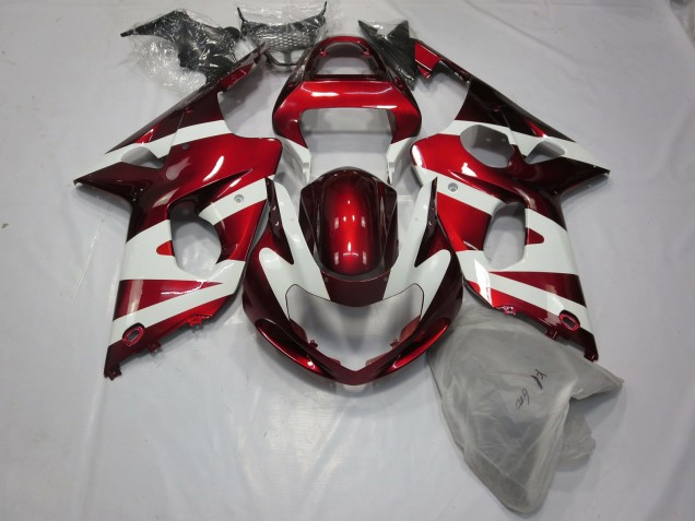 Deep Red and White 2000-2002 Suzuki GSXR 1000 Motorcycle Fairing Deep Red and White 2000-2002 Suzuki GSXR 1000 Motorcycle Fairing