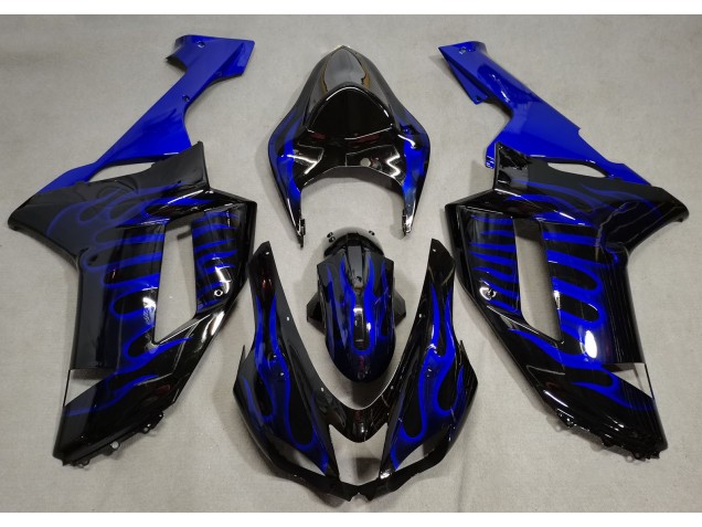Gloss Black & Blue Flame 2007-2008 Kawasaki ZX6R Motorcycle Fairing Gloss Black & Blue Flame 2007-2008 Kawasaki ZX6R Motorcycle Fairing